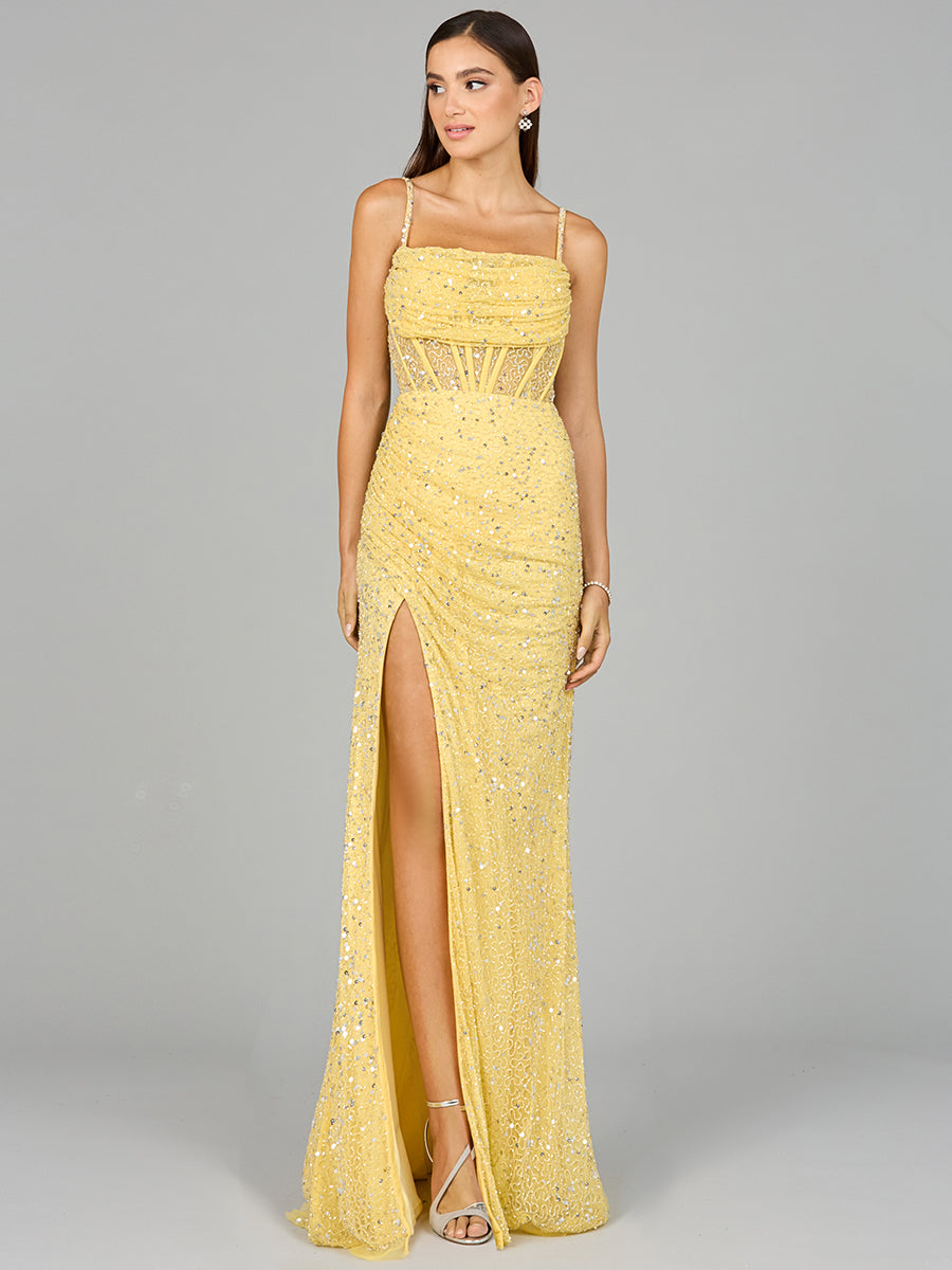 Elegant Corset Gown with Slit - Glamourous Grace