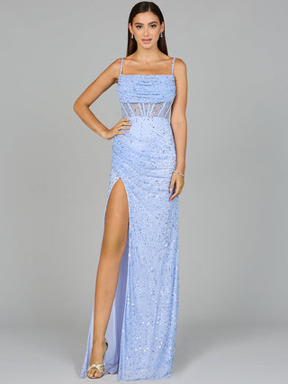 Elegant Corset Gown with Slit - Glamourous Grace