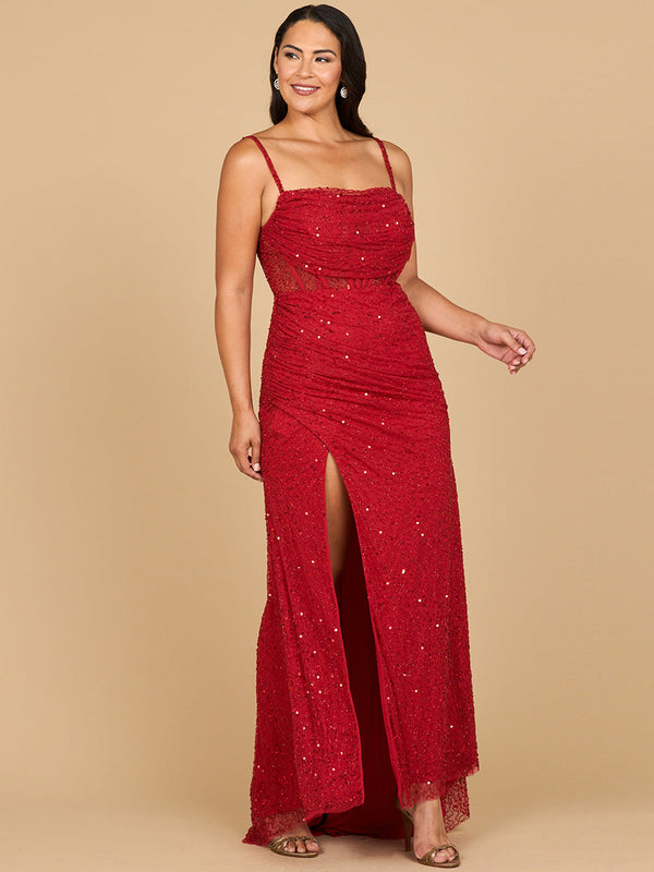 Elegant Corset Gown with Slit - Glamourous Grace