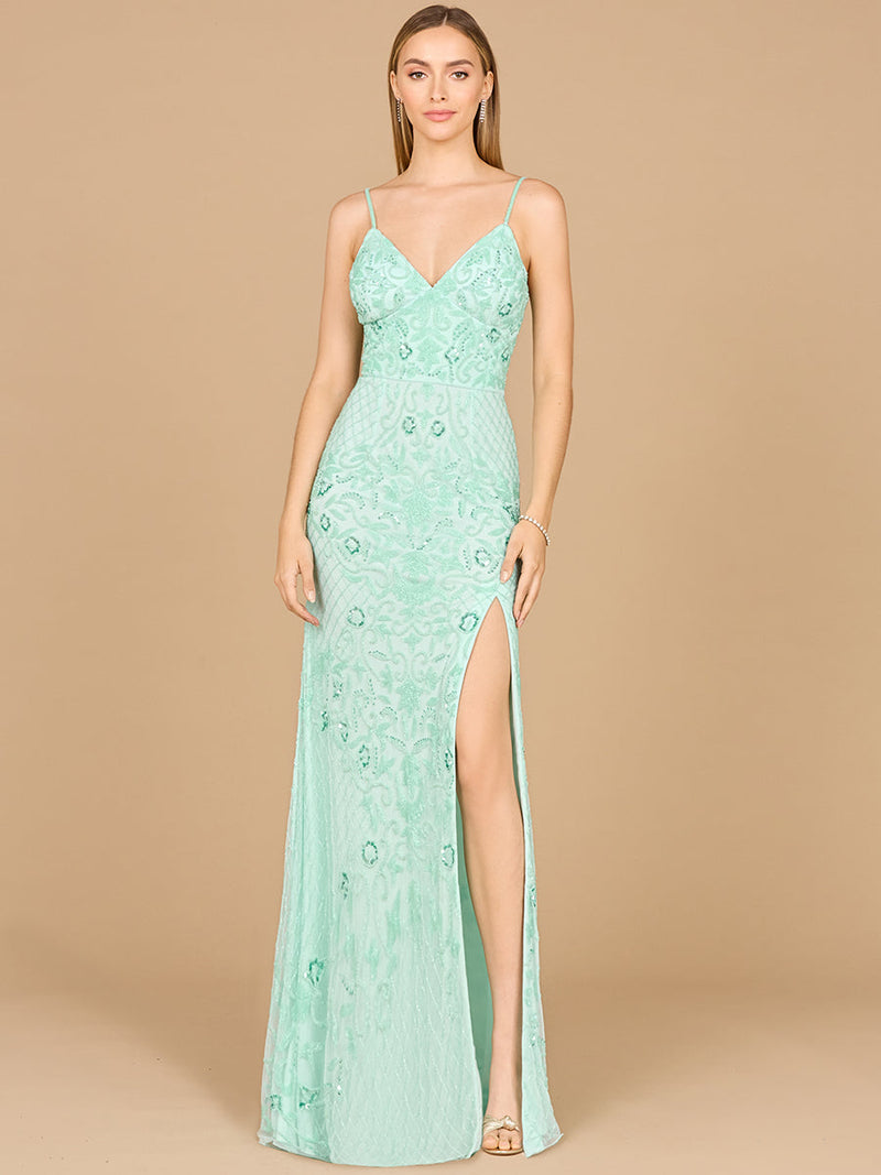 Body Con V-Neck Beaded Gown - Glamourous Grace