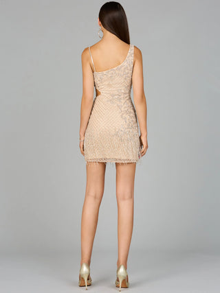 Faux One Shoulder Fringe Cocktail Dress - Glamourous Grace