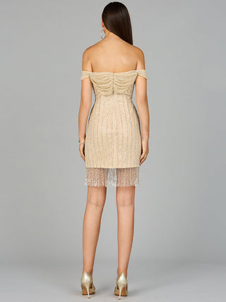 Off Shoulder Fringe Wrap Dress - Glamourous Grace