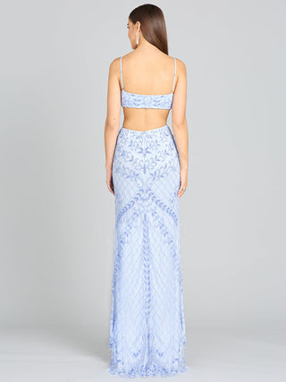 Lara New York Countess Beaded Gown, elegant formal dress with intricate beadwork, flowing fabric, and sophisticated design.