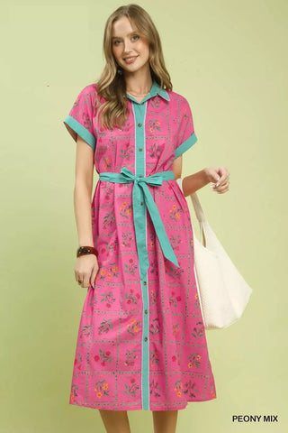 Umgee Mix Floral Button-Front Midi Dress - Glamourous Grace