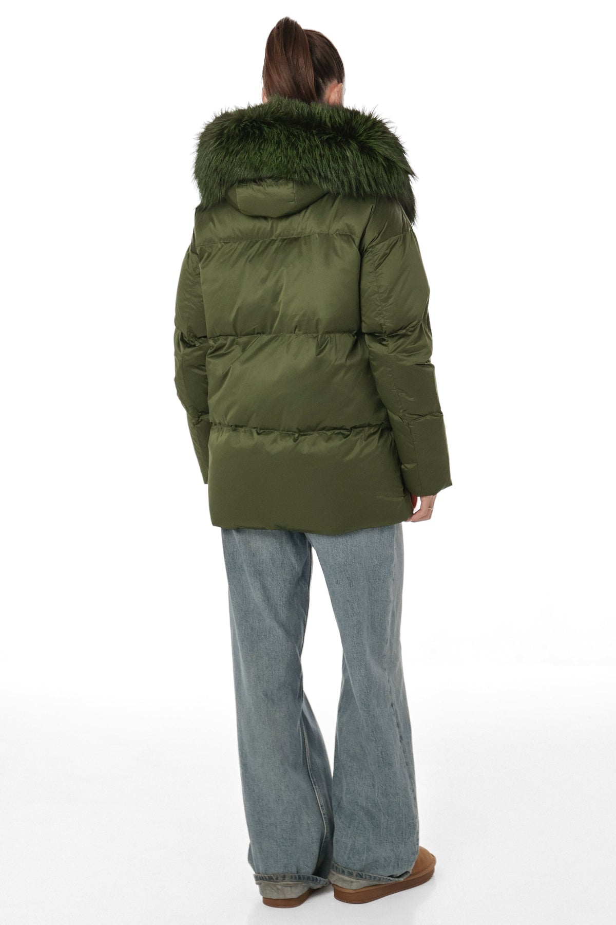 Genuine Silver Fox Fur Down Fill Coat