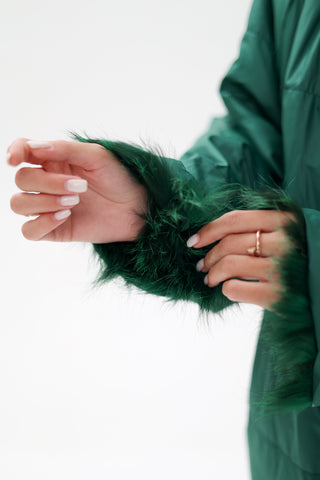 Reversible Genuine Silver Fox  Down Fill Coat in Emerald