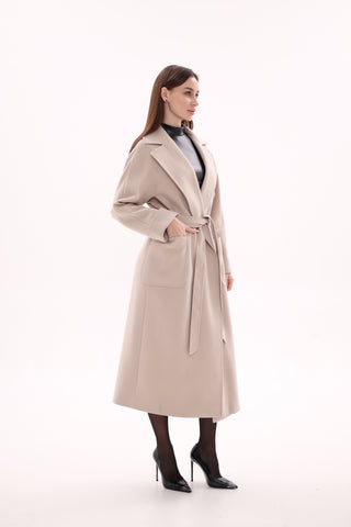 Marley Wraparound Wool Cashmere Coat in Nude