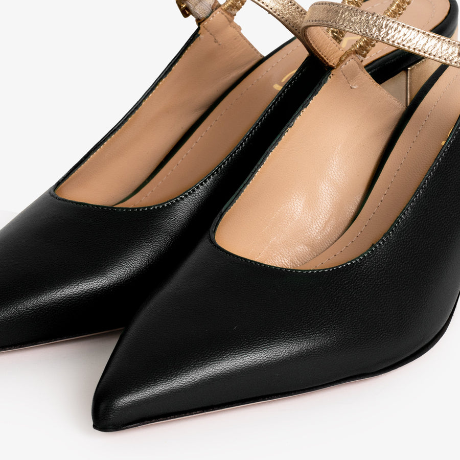 The Pompei Black Leather Slingback Women Sandal - Glamourous Grace