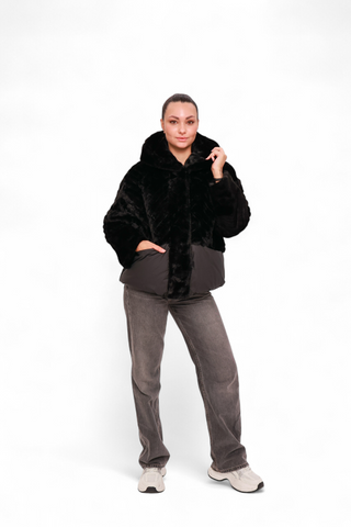 Montana Eco-Fur Down Coat in Black