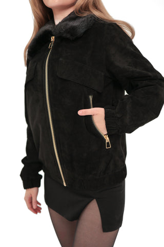 Genuine Suede Mink Trim Jacket