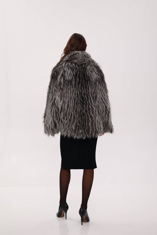 Reversible Genuine Silver Fox  Down Fill Coat in Grey
