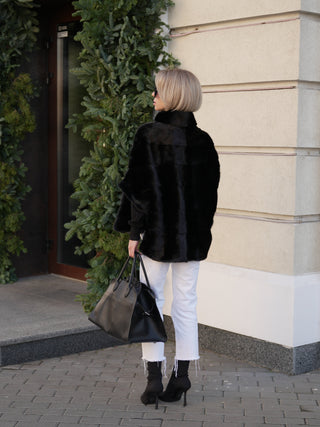 Genuine Scandinavian Mink Fur Poncho in Black