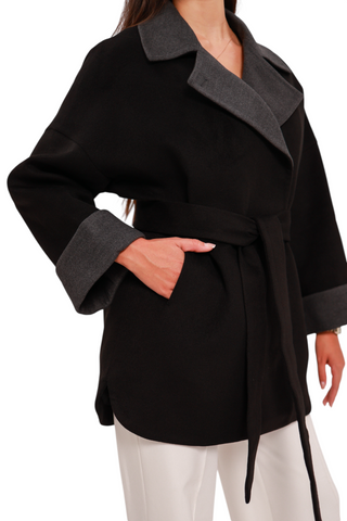 Sandro Cashmere Blend Overcoat in Black