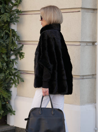 Genuine Scandinavian Mink Fur Poncho in Black
