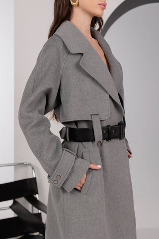 Karina Belted Wool Cashmere Blend Overcoat in Grey
