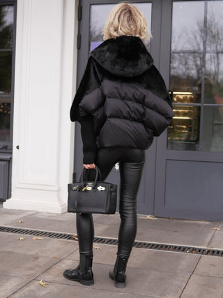 Serena Eco-Fur Down Fill Coat in Black