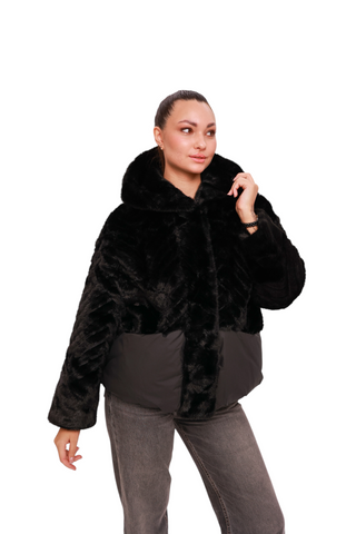 Montana Eco-Fur Down Coat in Black