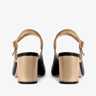 The Pompei Black Leather Slingback Women Sandal - Glamourous Grace