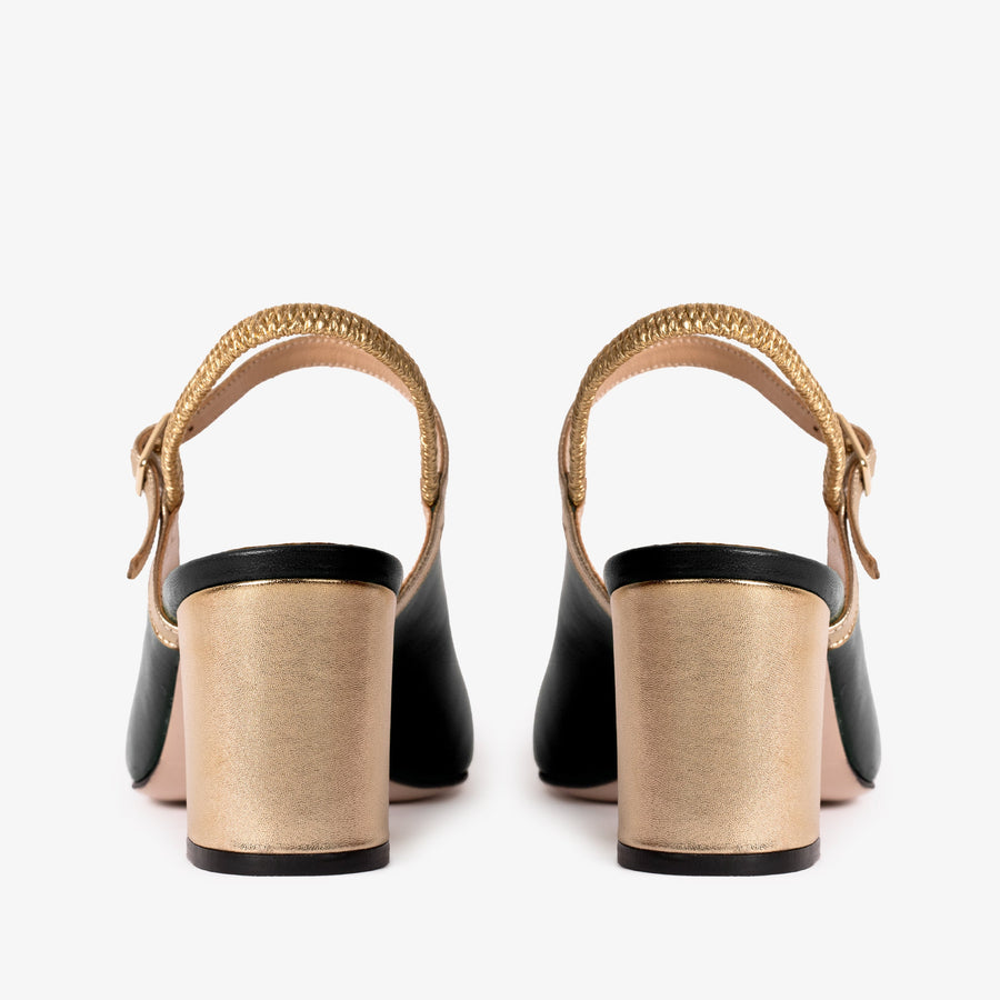 The Pompei Black Leather Slingback Women Sandal - Glamourous Grace