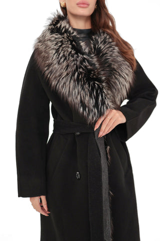 Genuine Silver Fox Cashmere Blend Coat