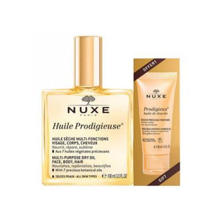 Nuxe Huile Prodigieuse Skincare and Haircare Set - Multi-purpose Dry Oil and Shower Gel for Moisturized Skin and Hair - Glamourous Grace