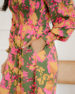 Tinsley Floral Puff Sleeve Smocked Bodice Frill Tiered Dress - Glamourous Grace