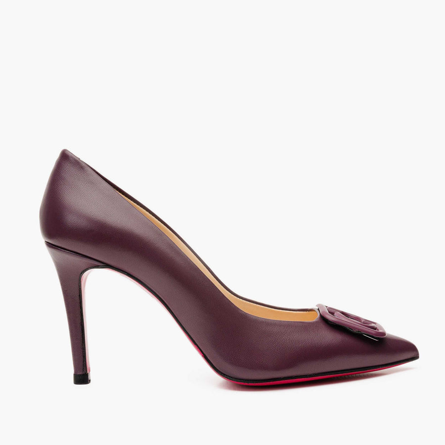 The Maneadero Dark Purple Leather Pump Fuchsia Sole Women Shoe - Glamourous Grace