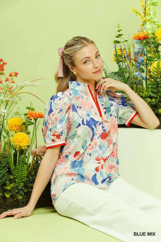 Umgee Jacquard Bloomscape Print Top - Glamourous Grace