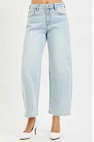 RISEN High Rise Crop Barrel Jeans