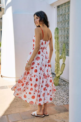SO ME Shell Print Tiered Lined Midi Cami Dress With Belt - Glamourous Grace