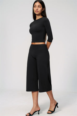 The Natalia Half-Sleeve Top Wide-Leg Crop 2-Piece Set