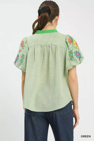 Umgee Embroidered Puff Sleeve Top - Glamourous Grace