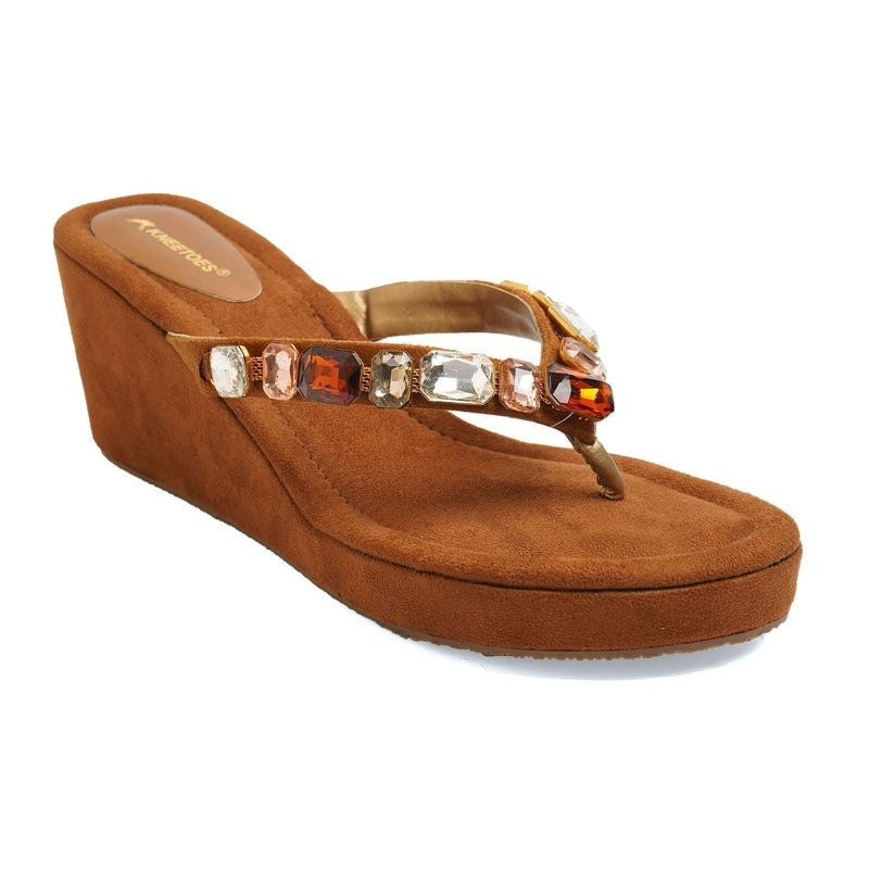 Crystelle - Brown Thong Wedges - Glamourous Grace