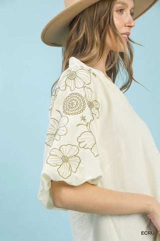 Umgee Embroidered Sleeve V-Neck Boho Blouse - Glamourous Grace