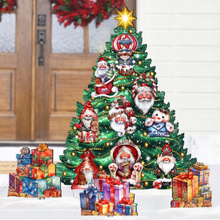 Santa-Themed Christmas Tree Set Outdoor Indoor Decor Wooden Christmas Decoration by Jamie Mills-Price - Christmas Decor - 8191509F-G