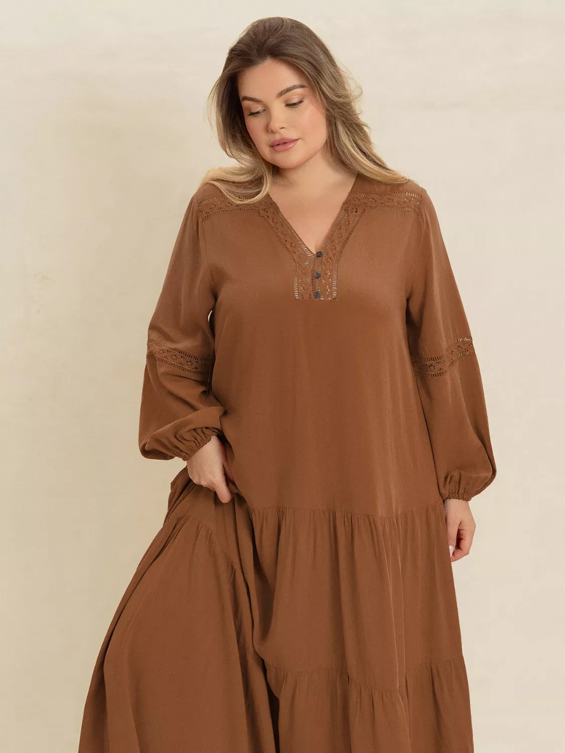 Plus Size Bohemian Tiered Maxi Dress with Balloon Sleeves - Glamourous Grace