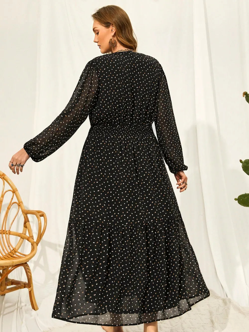 Plus Size Embroidered Tassel Balloon Sleeve Dress - Glamourous Grace