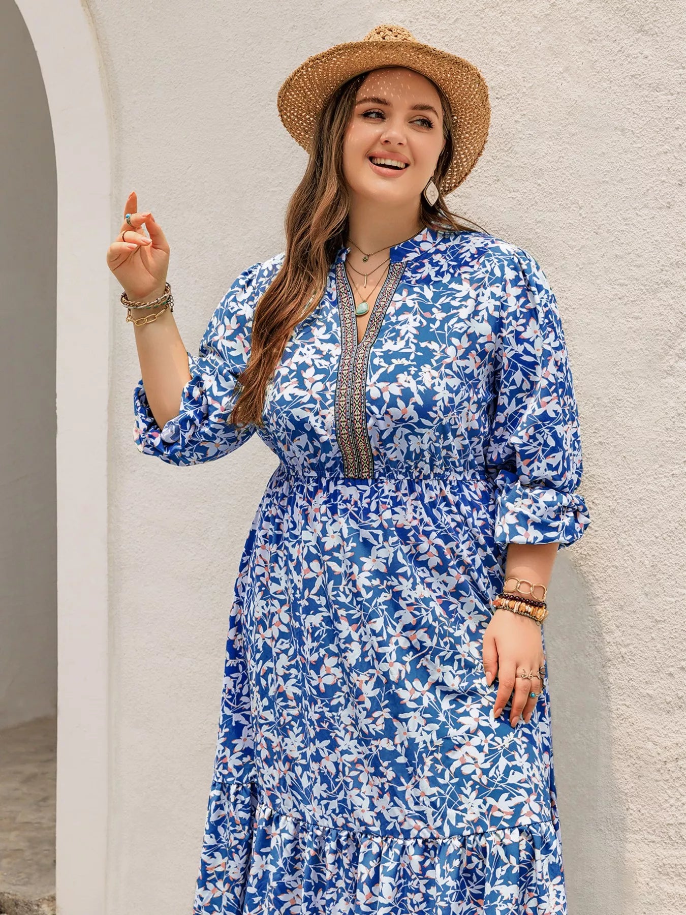 Plus Size Floral Print Bohemian Maxi Dress - Glamourous Grace
