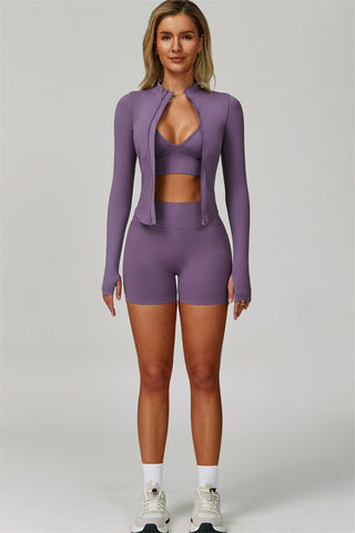 The Empower Jacket Sports Bra Shorts 3-Piece Set