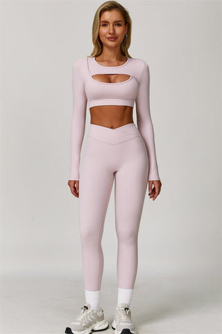 The Lavish Long Sleeve Cut-out Crop Top Leggings 2-Piece Set