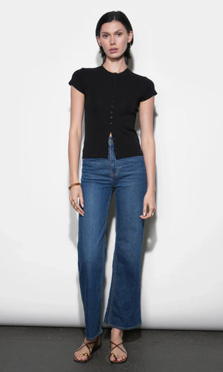 Vera Black Crew Neck Button Detailed Knit Top