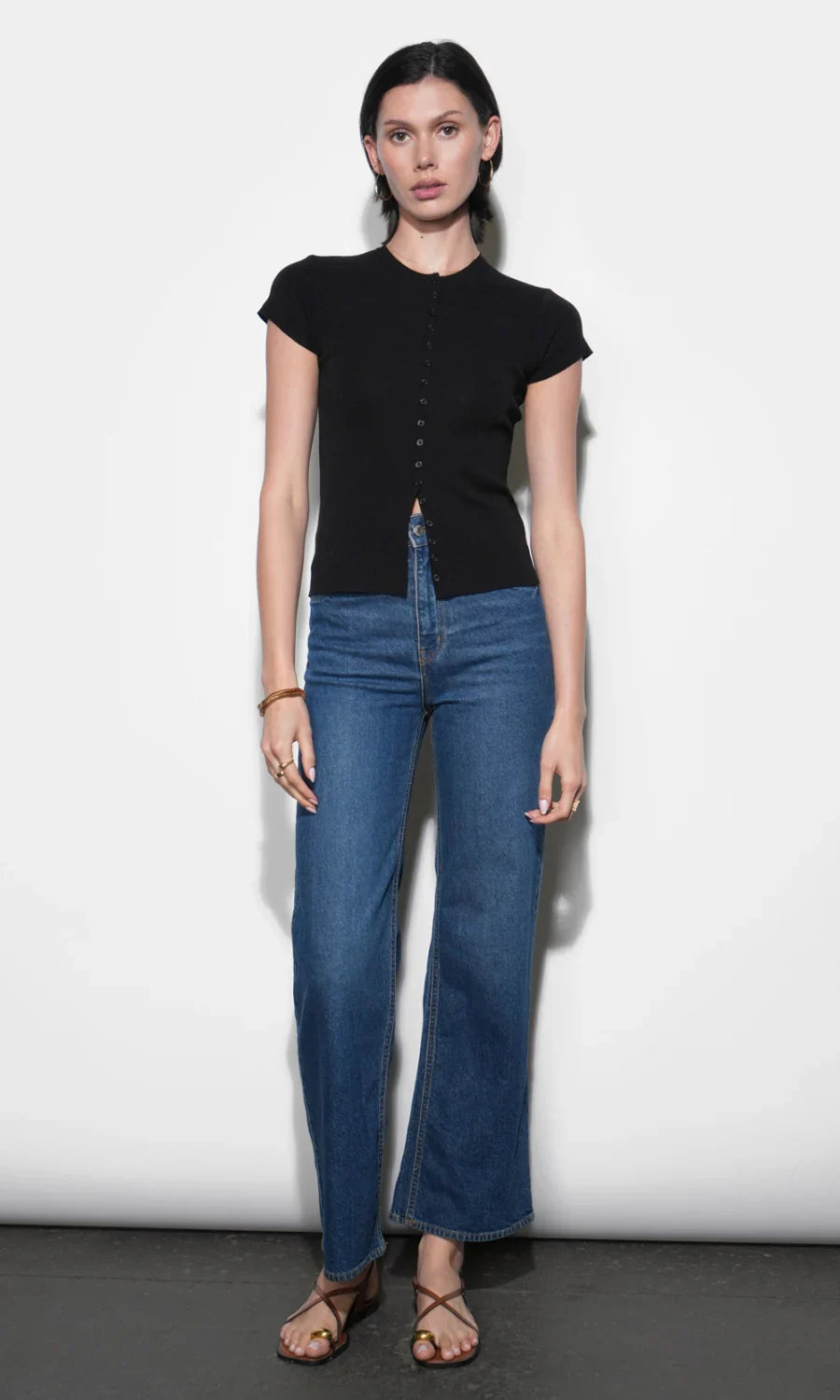 Vera Black Crew Neck Button Detailed Knit Top