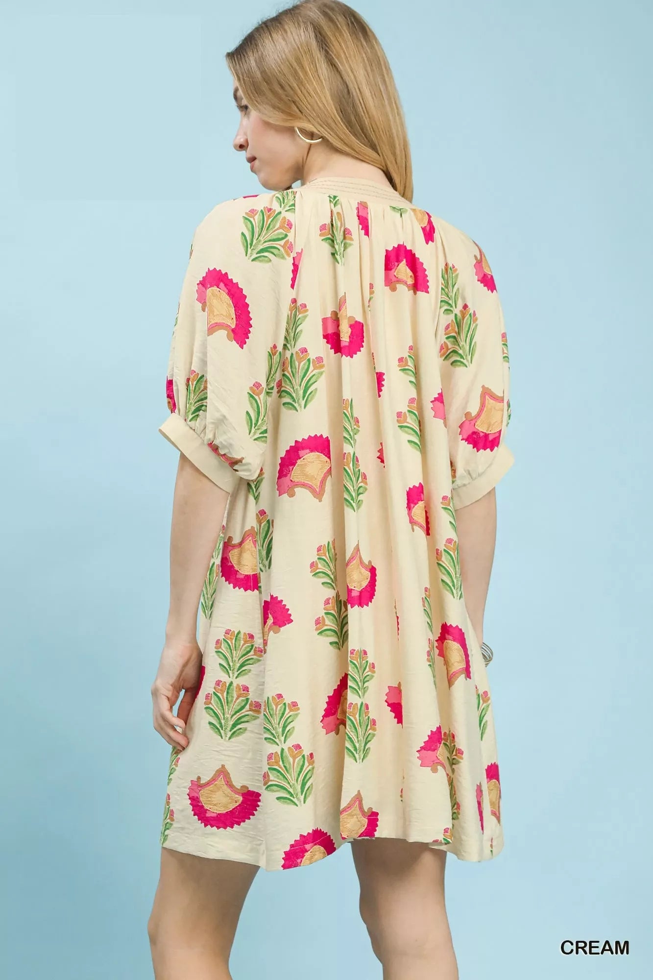 Umgee Abstract Print Mini Dress in Cream - Glamourous Grace