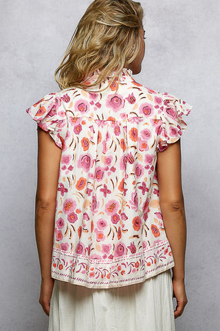 POL Tassel Tied Floral Flutter Sleeve Blouse - Glamourous Grace