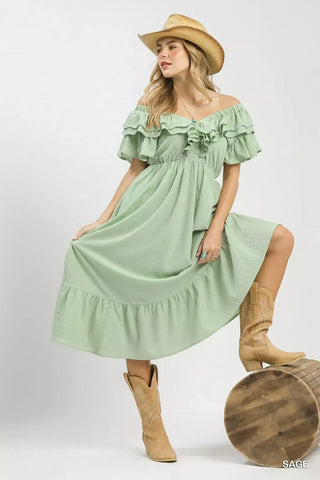 Umgee Textured Ruffle Midi Dress - Glamourous Grace