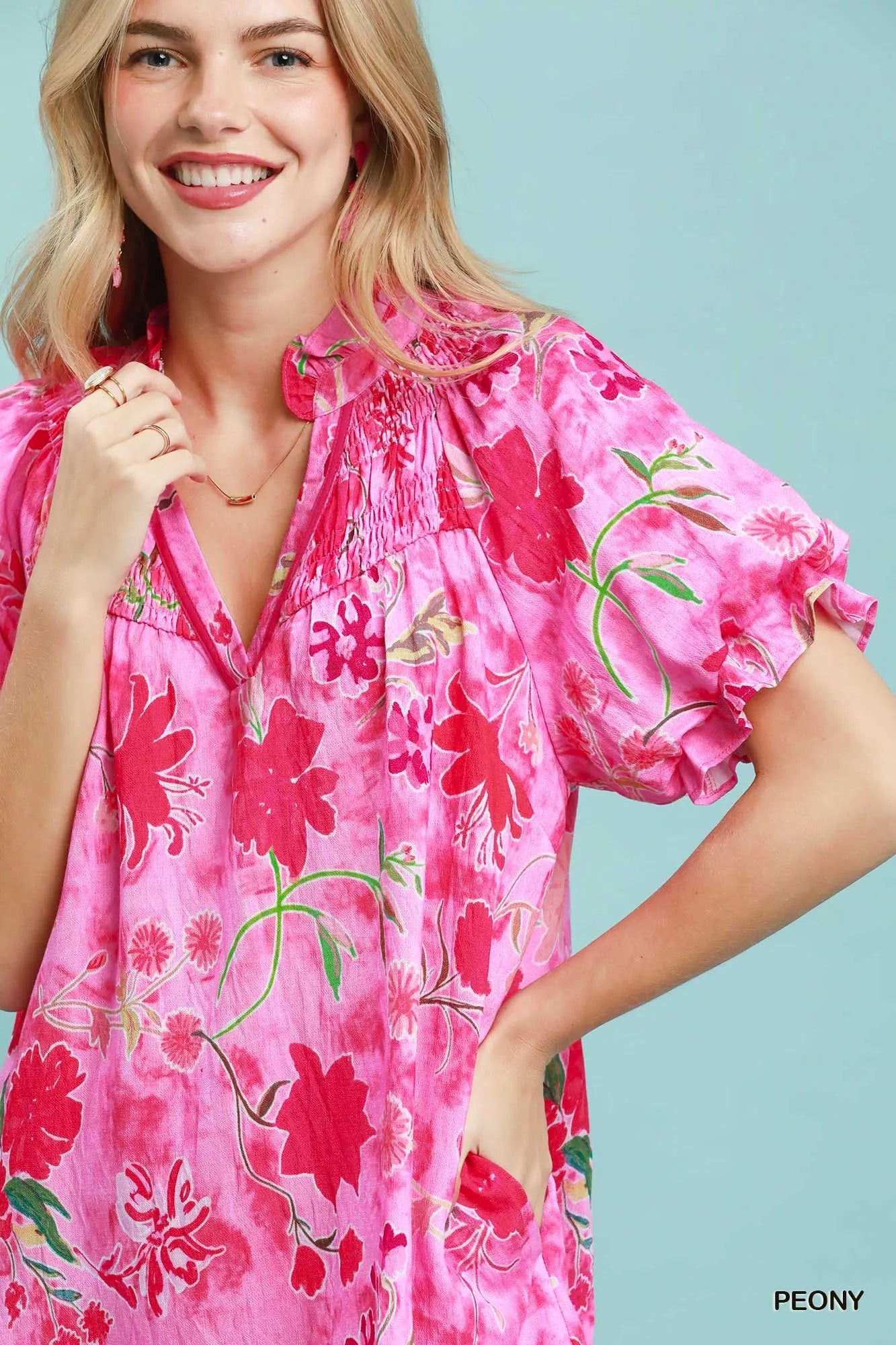 Umgee Floral Ruffle Hem Mini Dress - Glamourous Grace