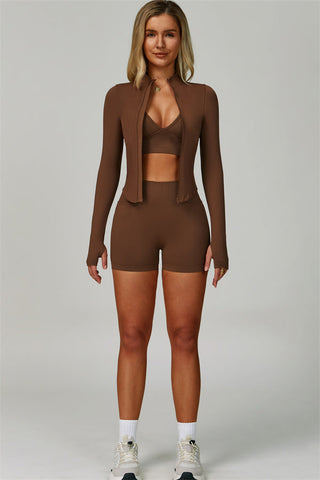 The Empower Jacket Sports Bra Shorts 3-Piece Set