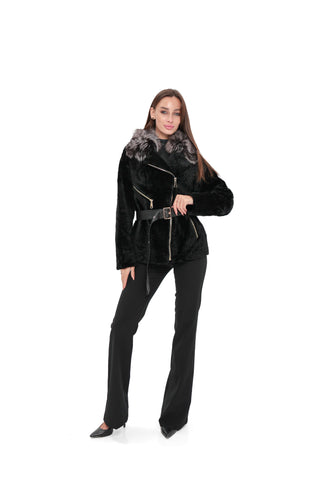 Bari Genuine Astrakhan Silver Fox Trim Coat