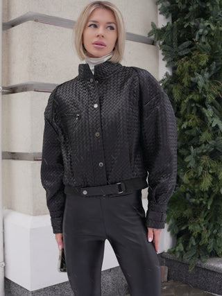 Marlowe Braided Genuine Leather Jacket in Black