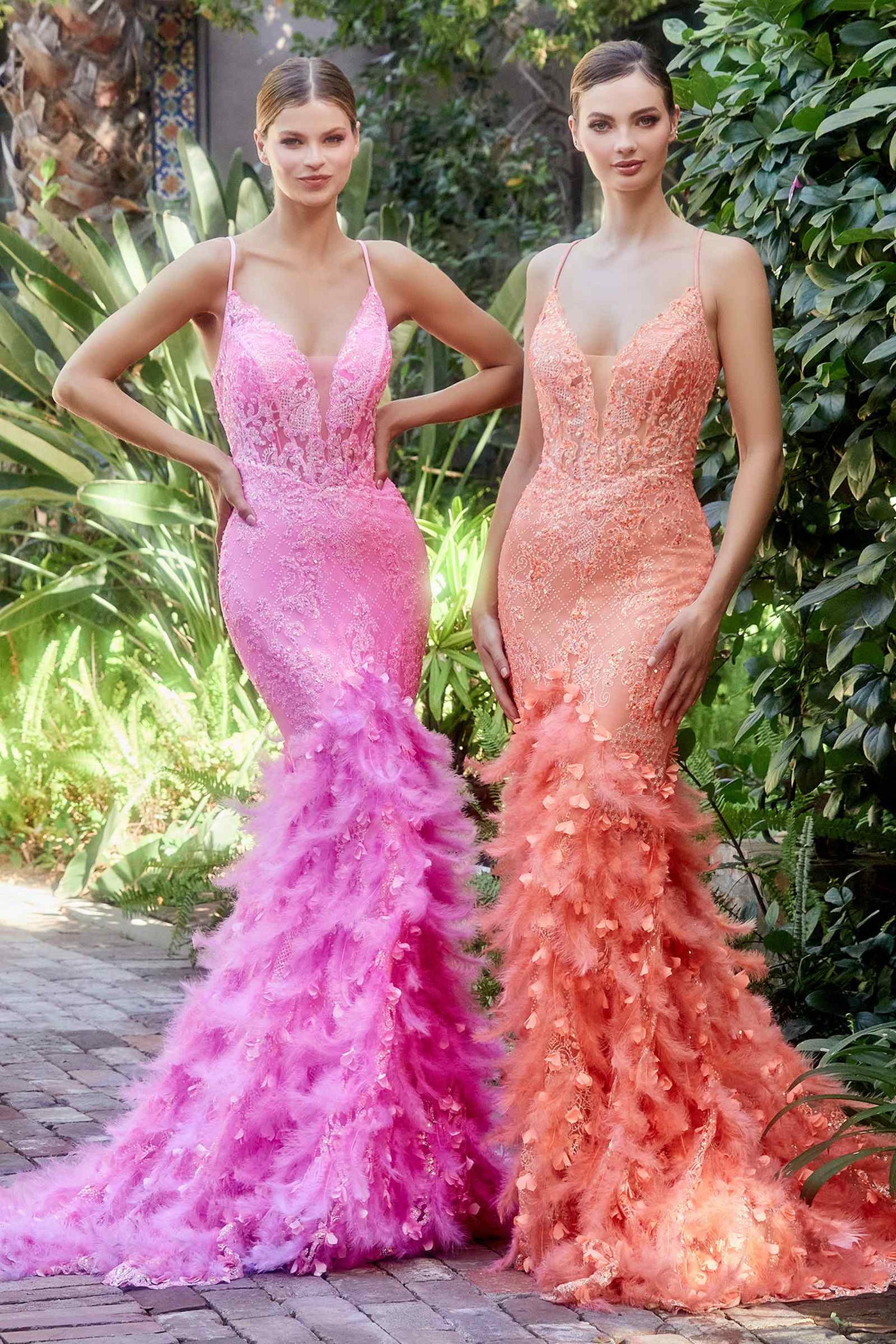 Andrea & Leo A1116 Floor Length Feathered Mermaid Gown - Glamourous Grace